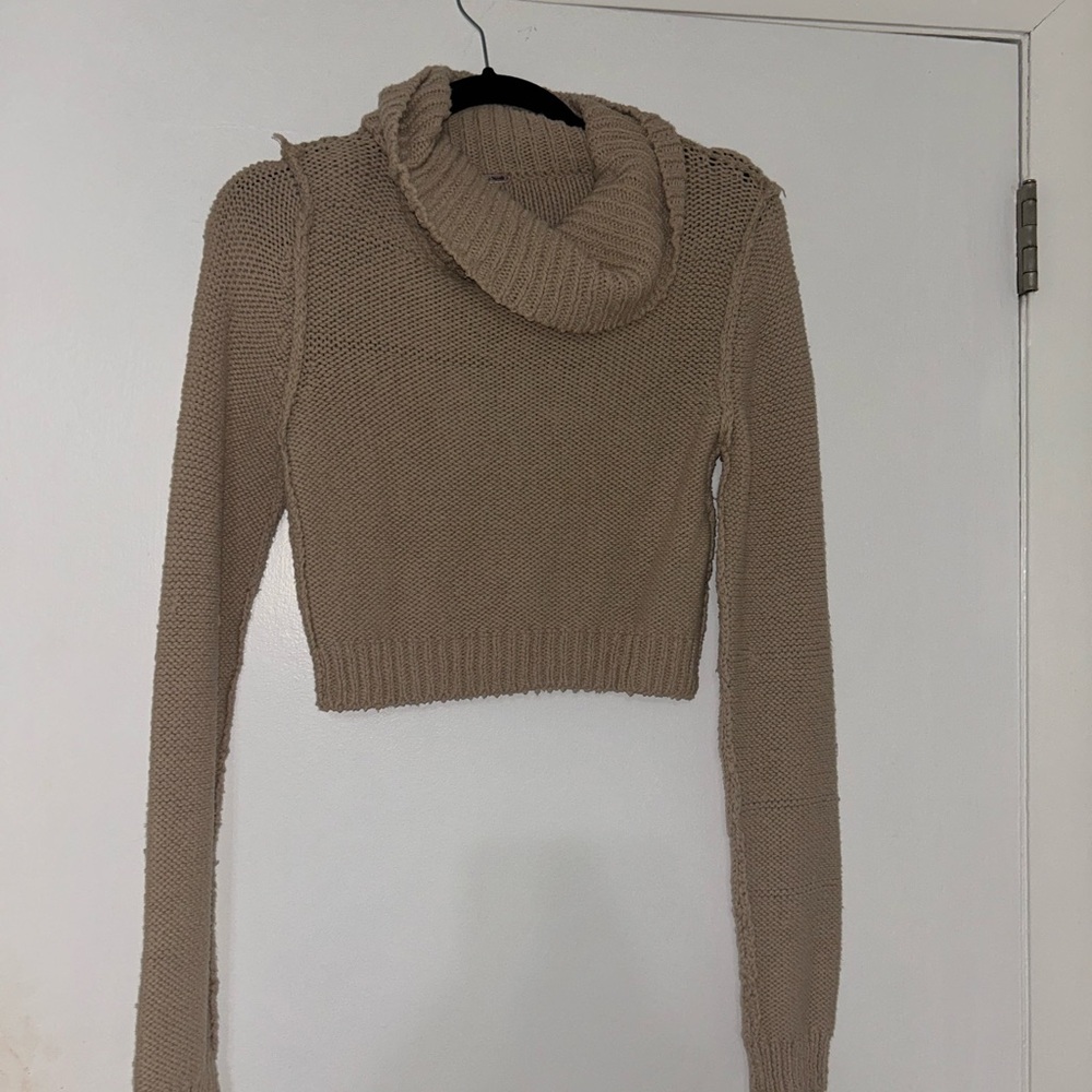Free People Crop Tan Turtleneck Sweater
